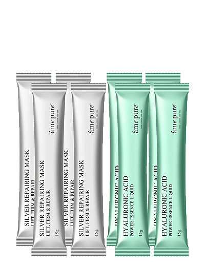 Jelly Glow Rubber Mask Silver 4 Pcs - Peel-Off Face Mask Set - Fugtgivende Maske