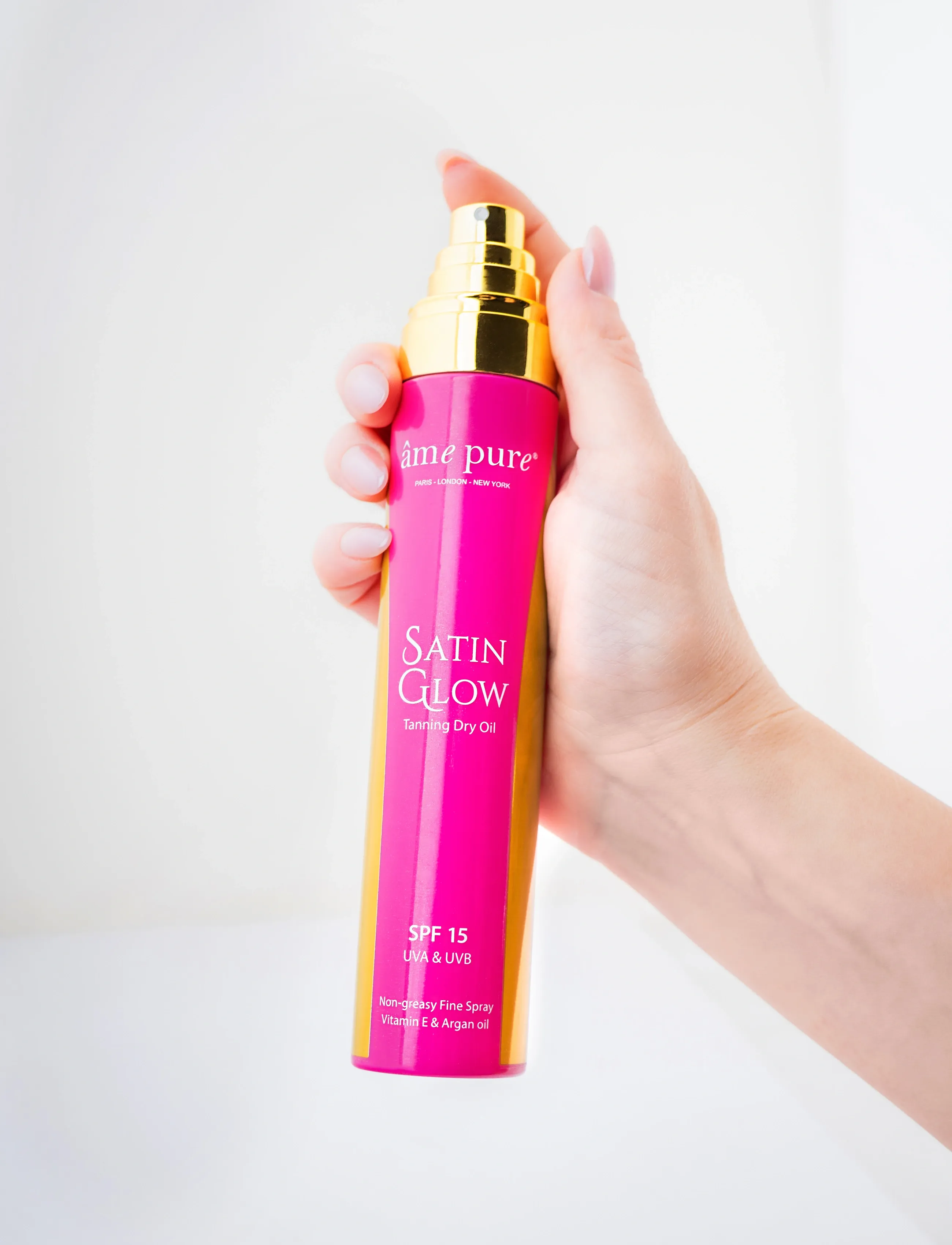 âme pure Satin Glow - Sunscreen Tanning Dry Oil Spray | Spf 15, 140 ml, Nude, Selvbruner > Lotion, Dame
