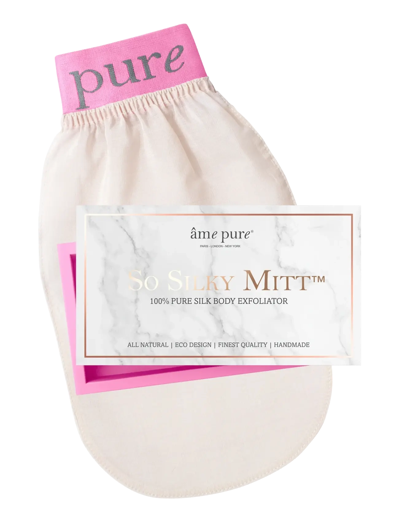 âme pure So Silky Mitt - 100% Pure Silk Exfoliating Body Peel Glove, One Size, Pink, Skin Care > Skincare Accessories, Dame