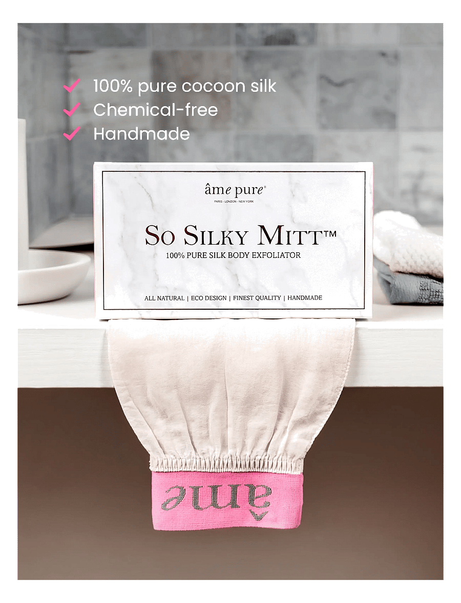 âme pure - So Silky Mitt - 100% Pure Silk Exfoliating Body Peel Glove - pink - 3
