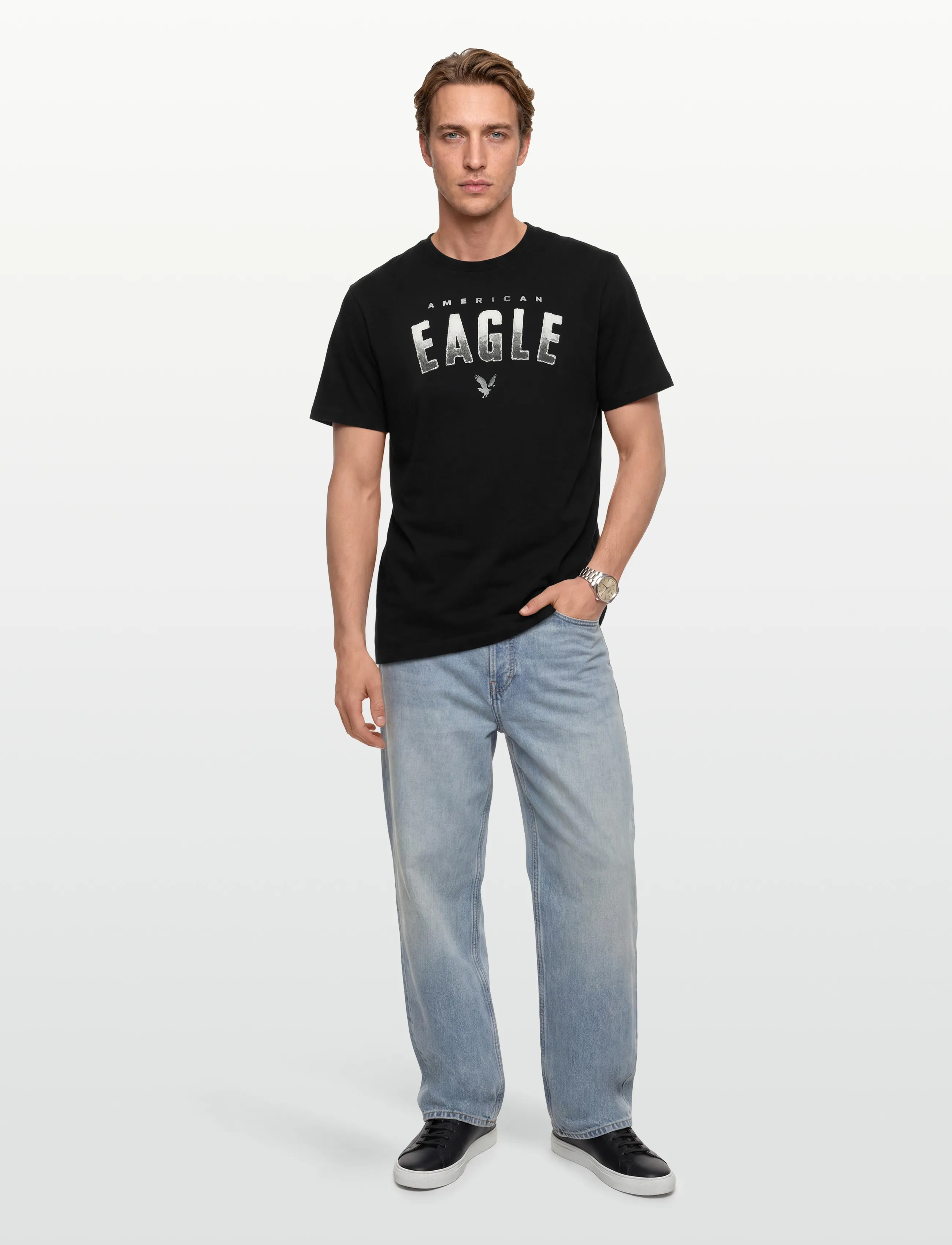 American Eagle G Ss Intl Elevated Set In Tee- Pc Dye + Seriously Soft Wash, M, T-shirts, Schwarz - Short-sleeved, Männerswear