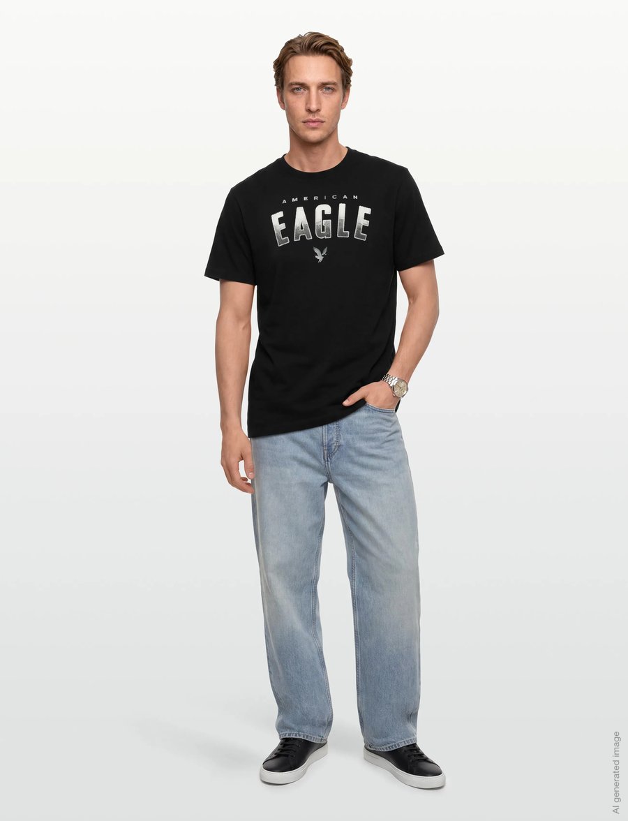 American Eagle - G SS INTL ELEVATED SET IN TEE- PC DYE + SERIOUSLY SOFT WASH - short-sleeved t-shirts - black - 0