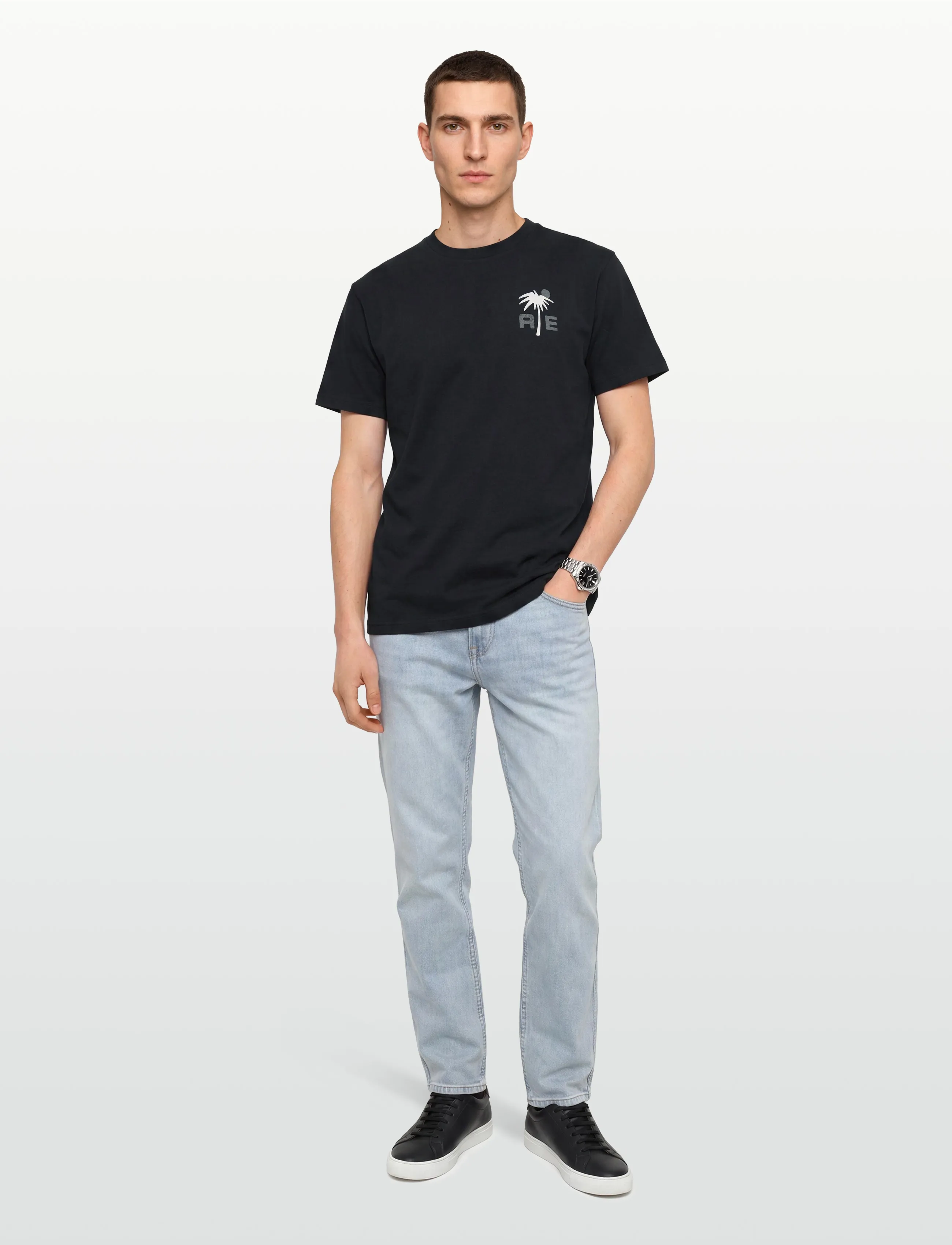 American Eagle G Ss 1 Set In Tee- Pc Dye + Seriously Soft Wash, L, T-shirts, Schwarz - Short-sleeved, Männerswear
