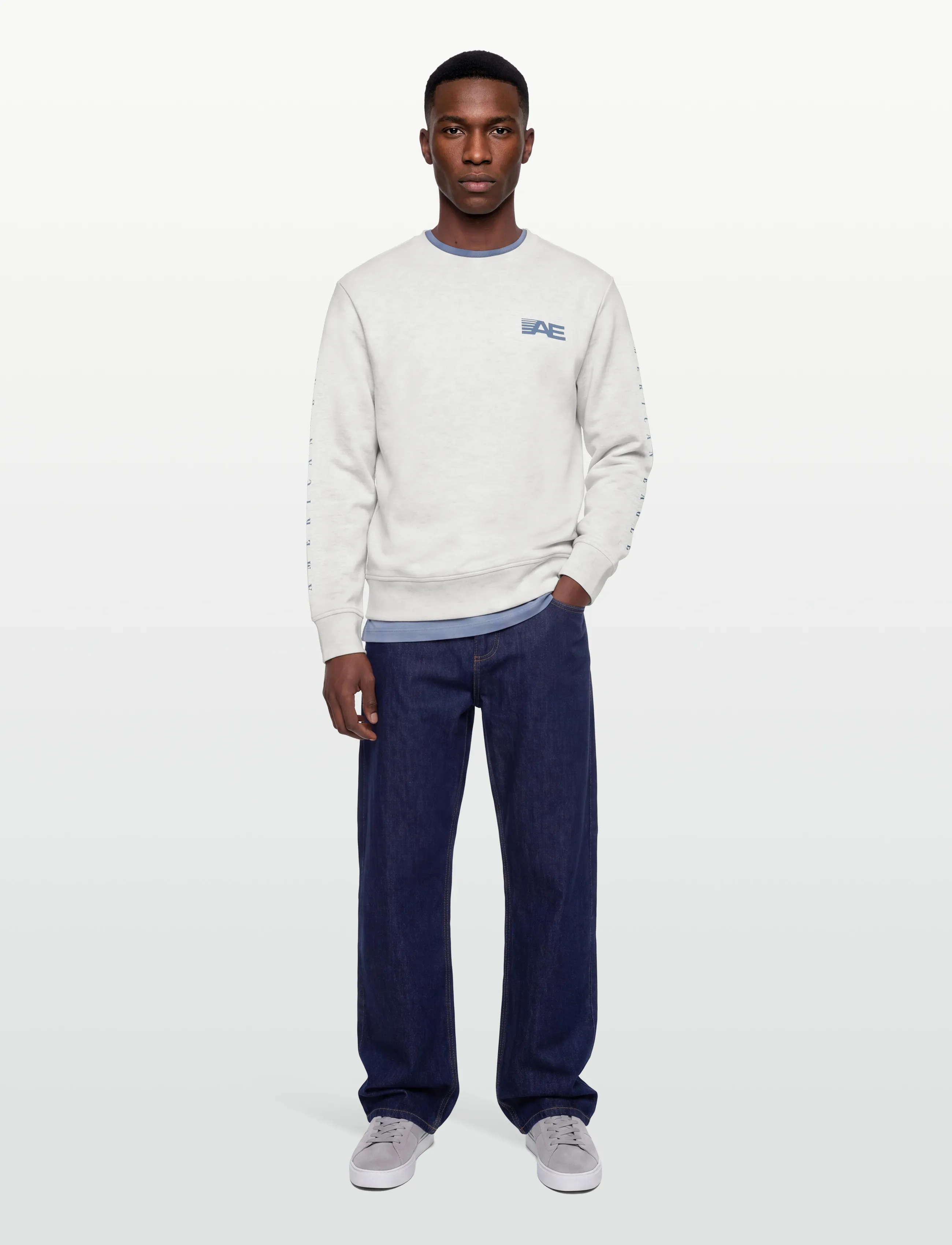 American Eagle 2264 INTL HEATHER MANCHEGO CREW - Sweatshirts & Hoodies - HEATHER FROST / grey