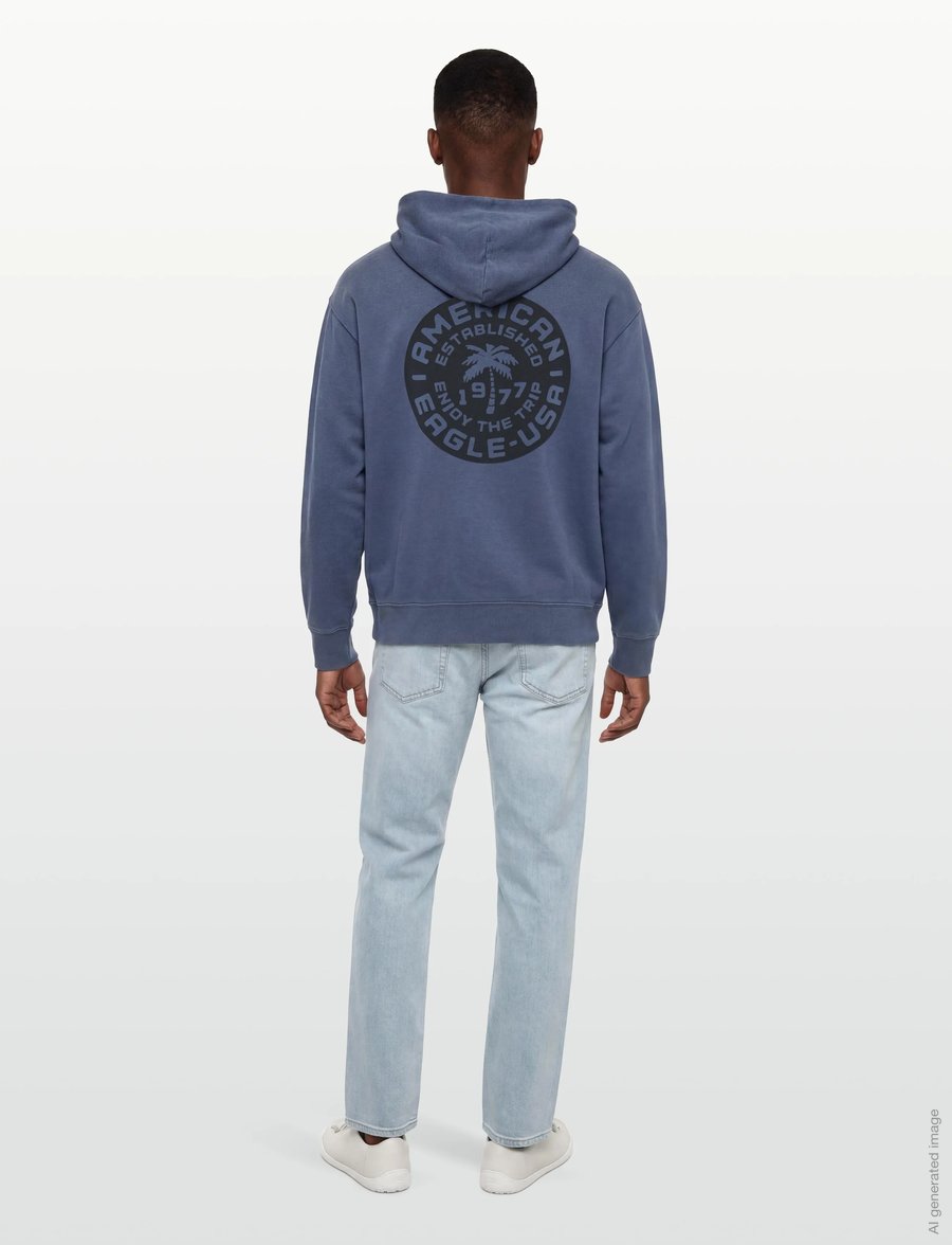 American Eagle - 2270 FRENCH TERRY GD GRAPHIC HOOD - kapuutsiga pusad - tidal blue - 4