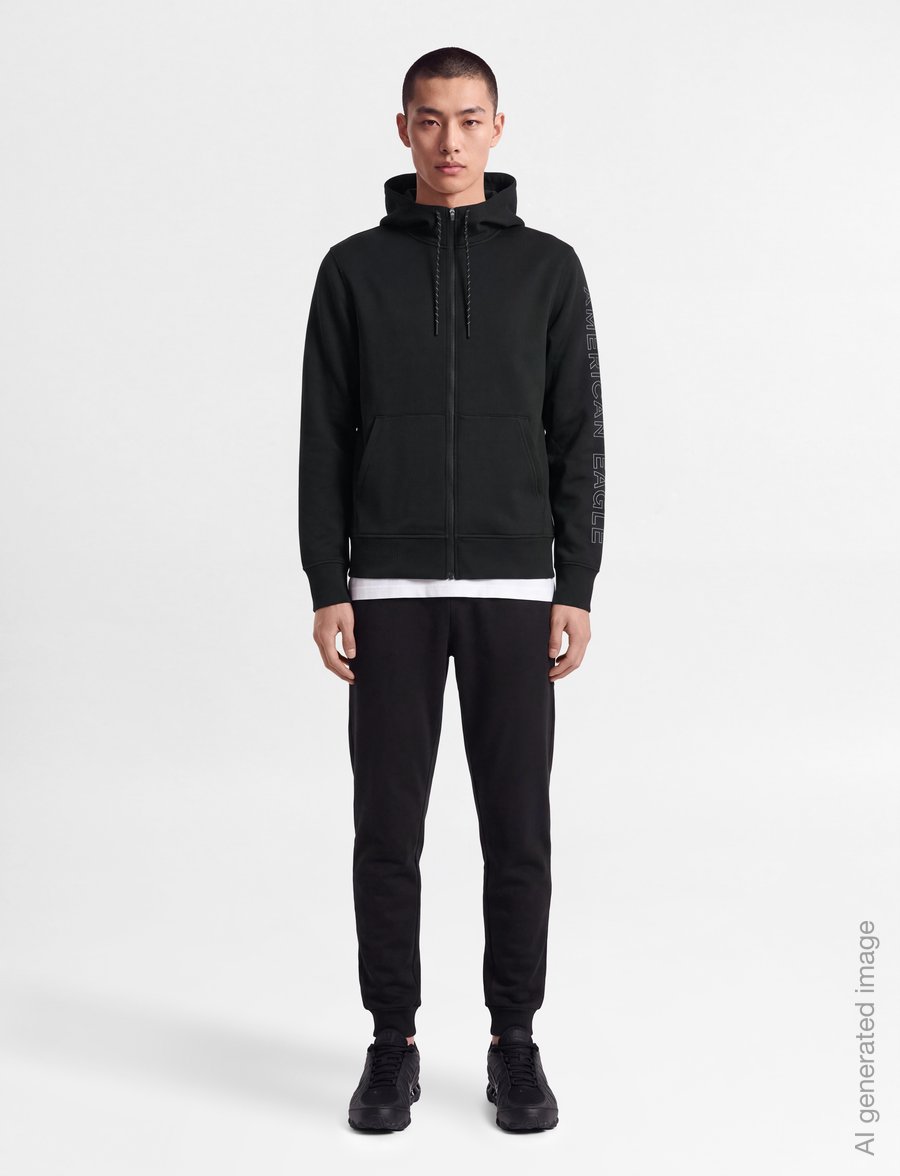 American Eagle - 2096 SOLID ACTIVE MANCHEGO FULL ZIP - kapuzenpullover - black - 0