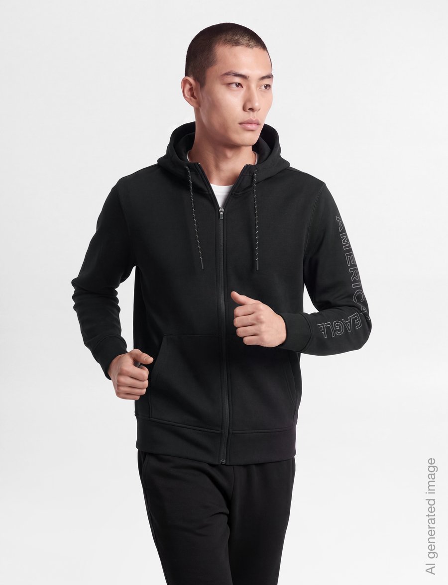 American Eagle - 2096 SOLID ACTIVE MANCHEGO FULL ZIP - kapuzenpullover - black - 3