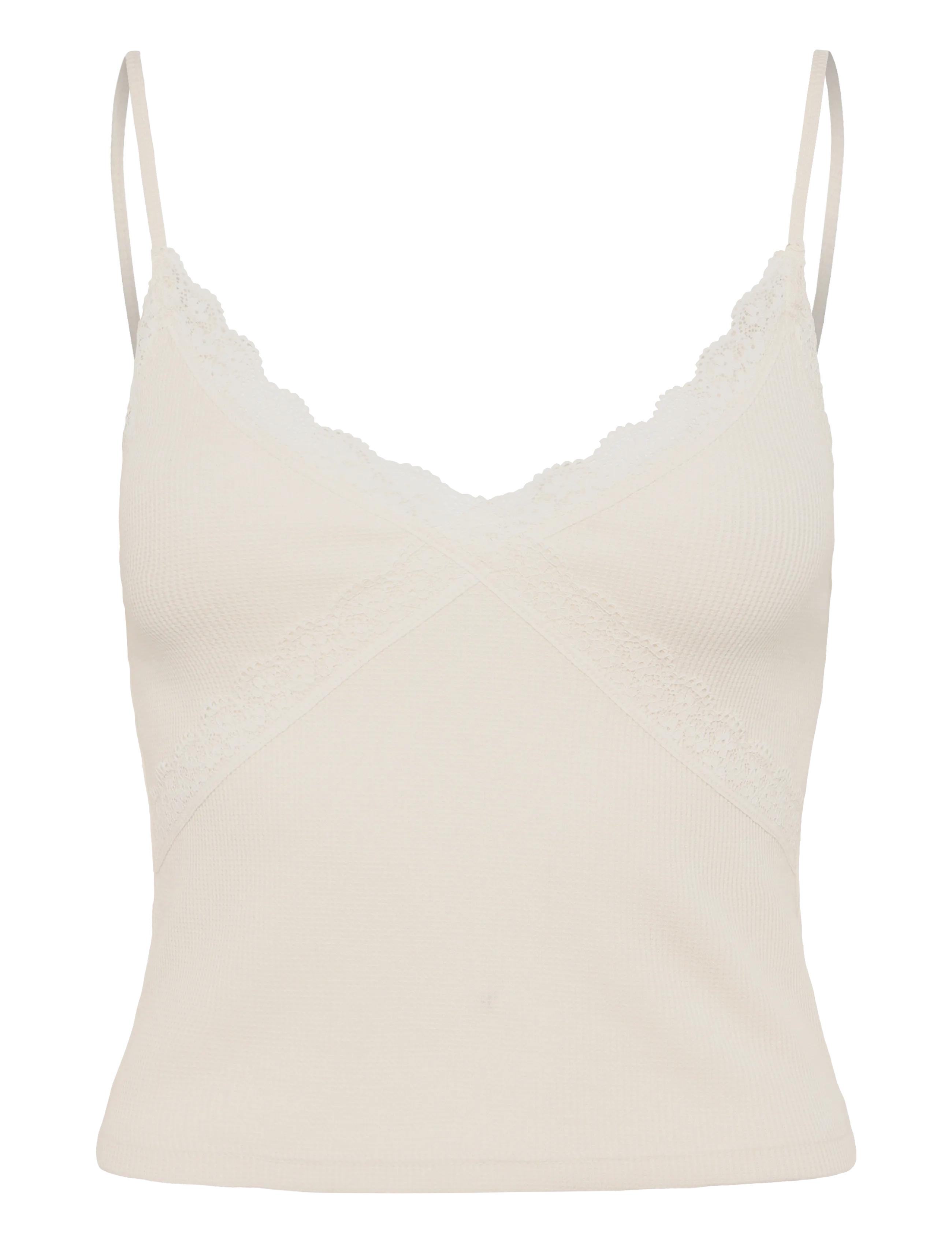 American Eagle 5722 WAFFLE LACE CAMI - T-Shirts & Tops - CREAM / cream