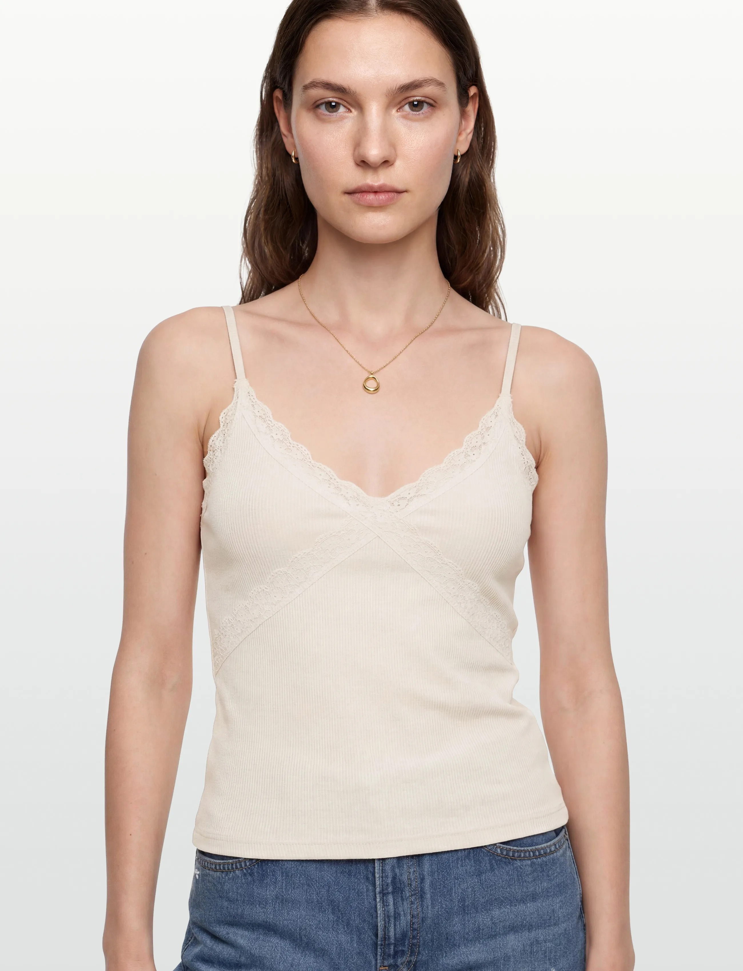 American Eagle - 5722 WAFFLE LACE CAMI - varrukateta topid - cream - 3