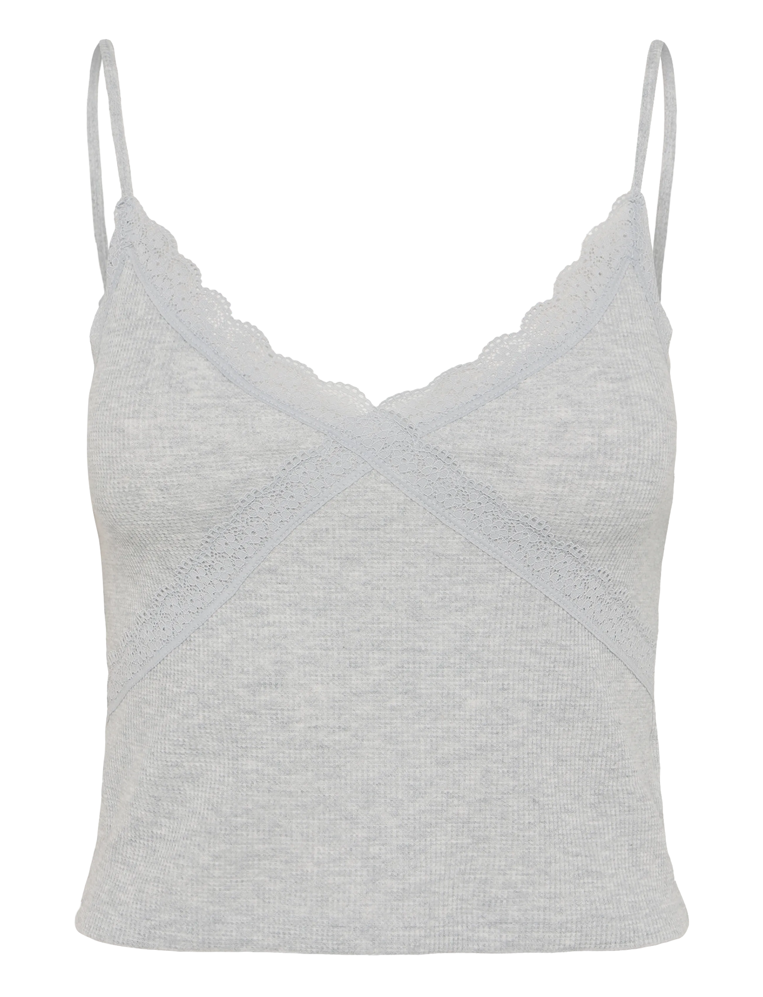 American Eagle 5768 WAFFLE LACE CAMI HTHR - T-Shirts & Tops - HEATHER GRAY / grey