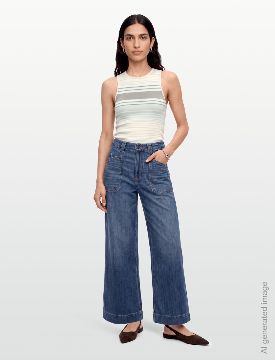 American Eagle - 5942 NEW BASIC TANK STRIPES - varrukateta topid - willow green - 0