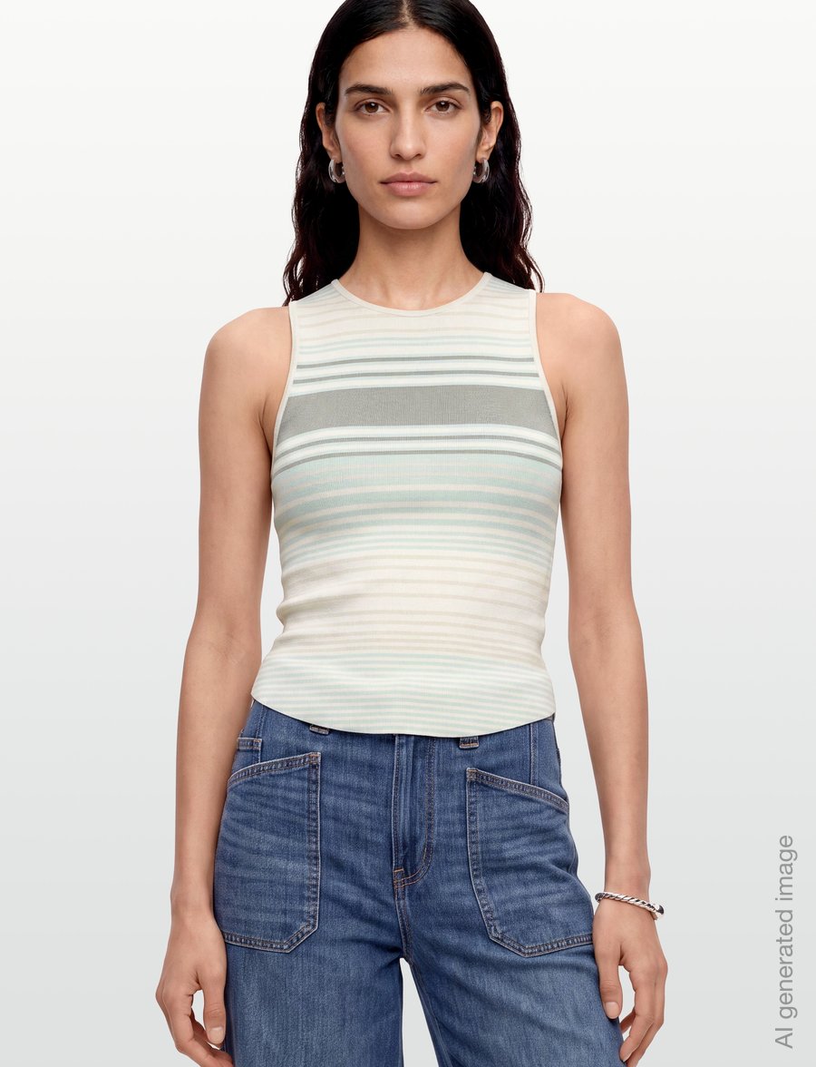 American Eagle - 5942 NEW BASIC TANK STRIPES - varrukateta topid - willow green - 3