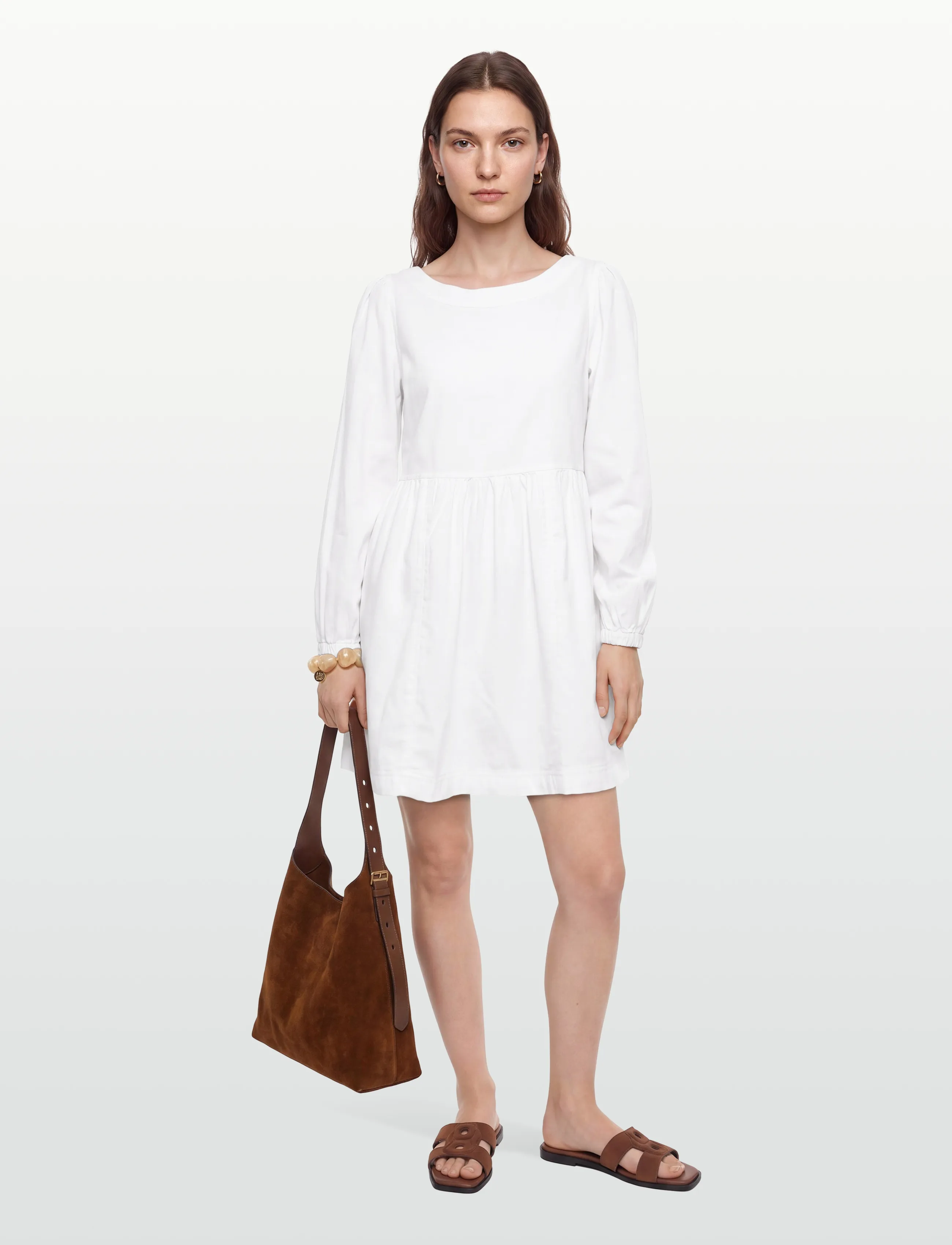 American Eagle Ls Swing Mini Dress Intl, Kvinder, Langærmet Swing Mini Kjole, Hvid, Str: L