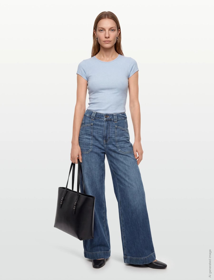 American Eagle - SUPER HIGH-RISE ULTRA WIDE LEG JEANS - vida jeans - dark shadow - 0