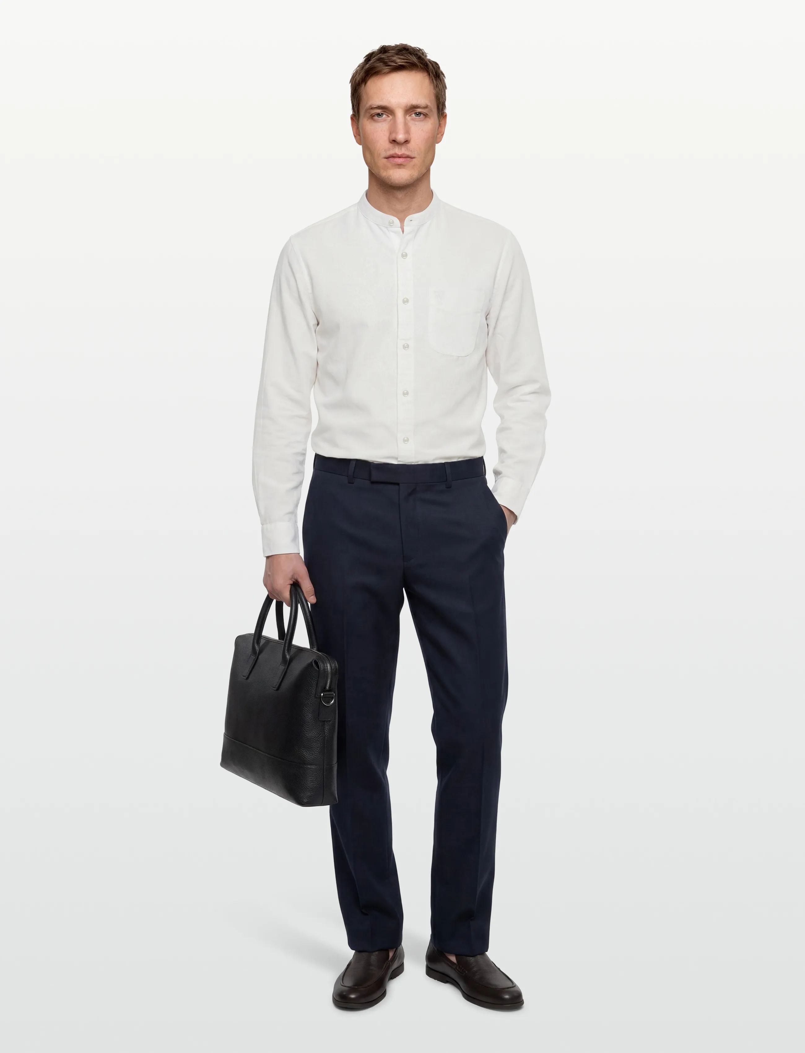 American Eagle - INT CF BAND COLLAR LINEN SHIRT - linen shirts - air white - 0