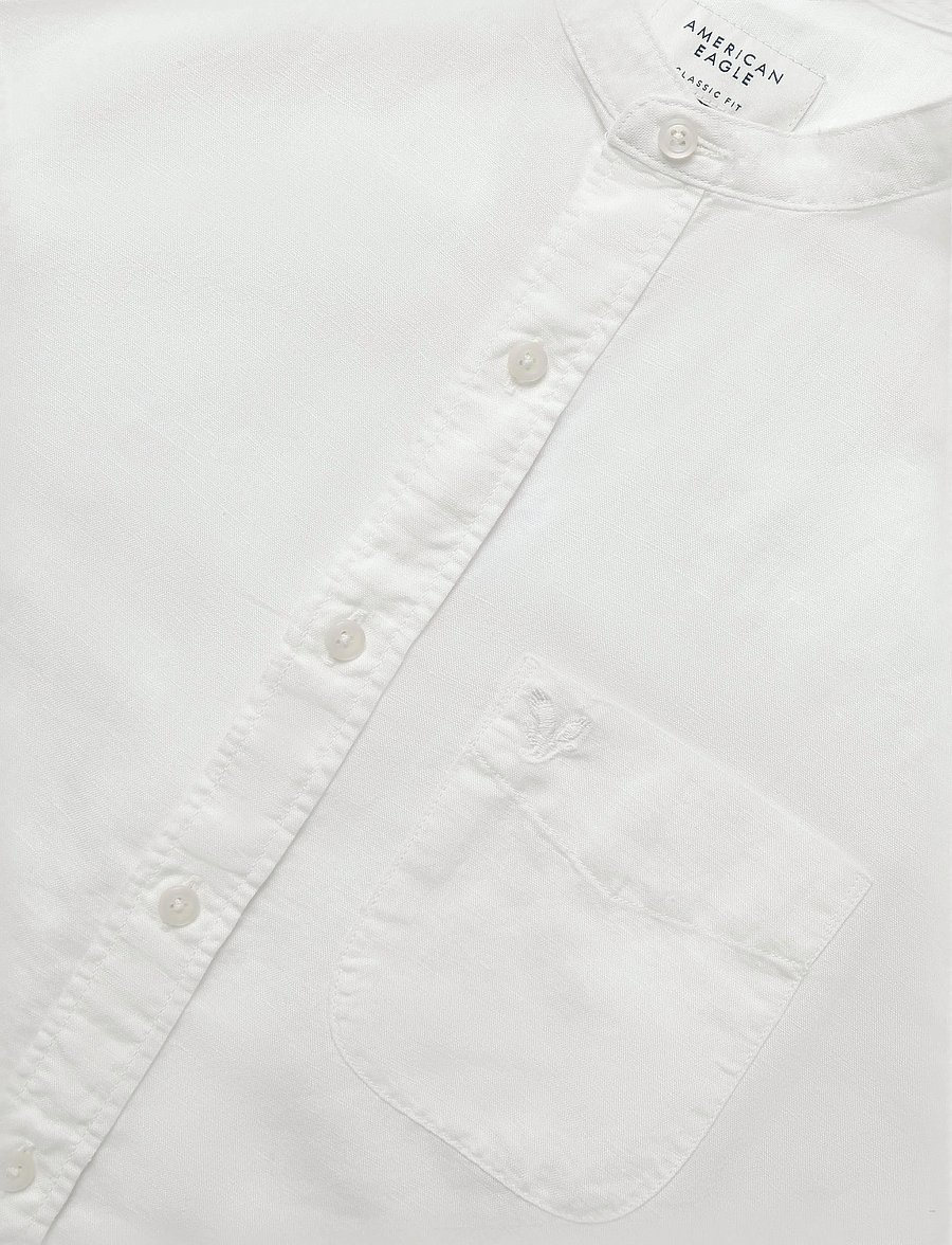 American Eagle - INT CF BAND COLLAR LINEN SHIRT - hørskjorter - air white - 5