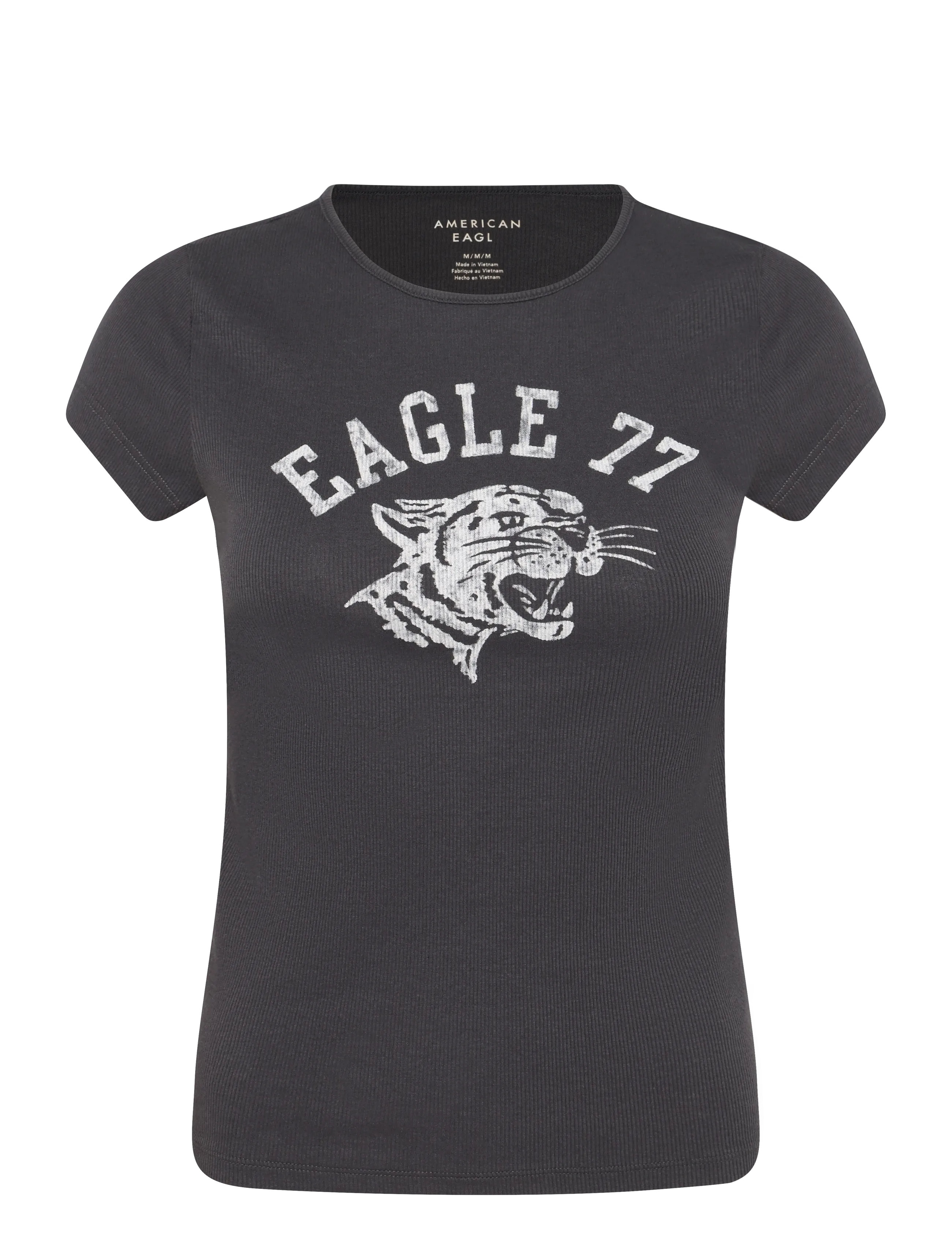 American Eagle 9302 HEY BABY RIB TEE GRAPHIC - T-shirts - BLACK / black