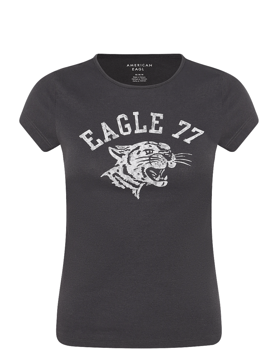 American Eagle - 9302 HEY BABY RIB TEE GRAPHIC - t-särgid - black - 0