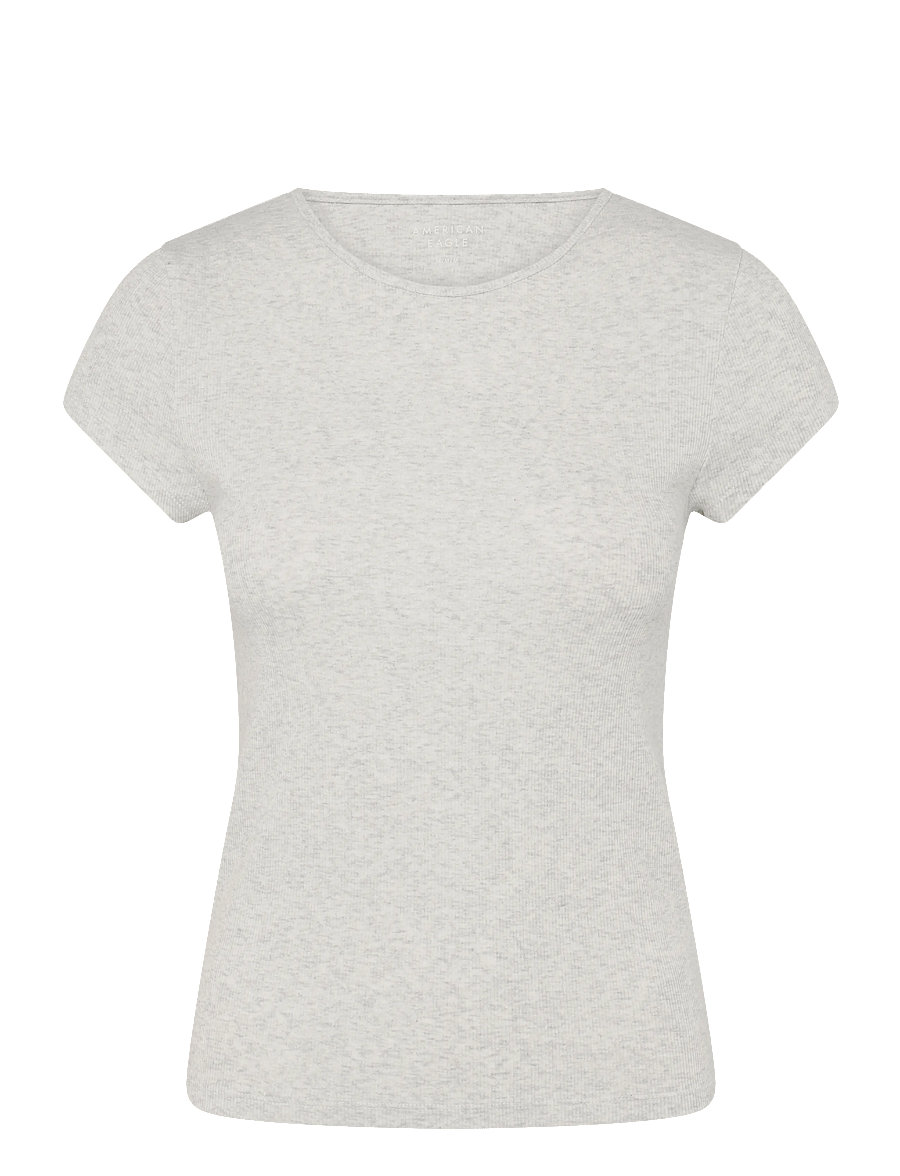 American Eagle - 9381 HEY BABY RIB TEE HEATHER - t-shirts - heather gray - 0