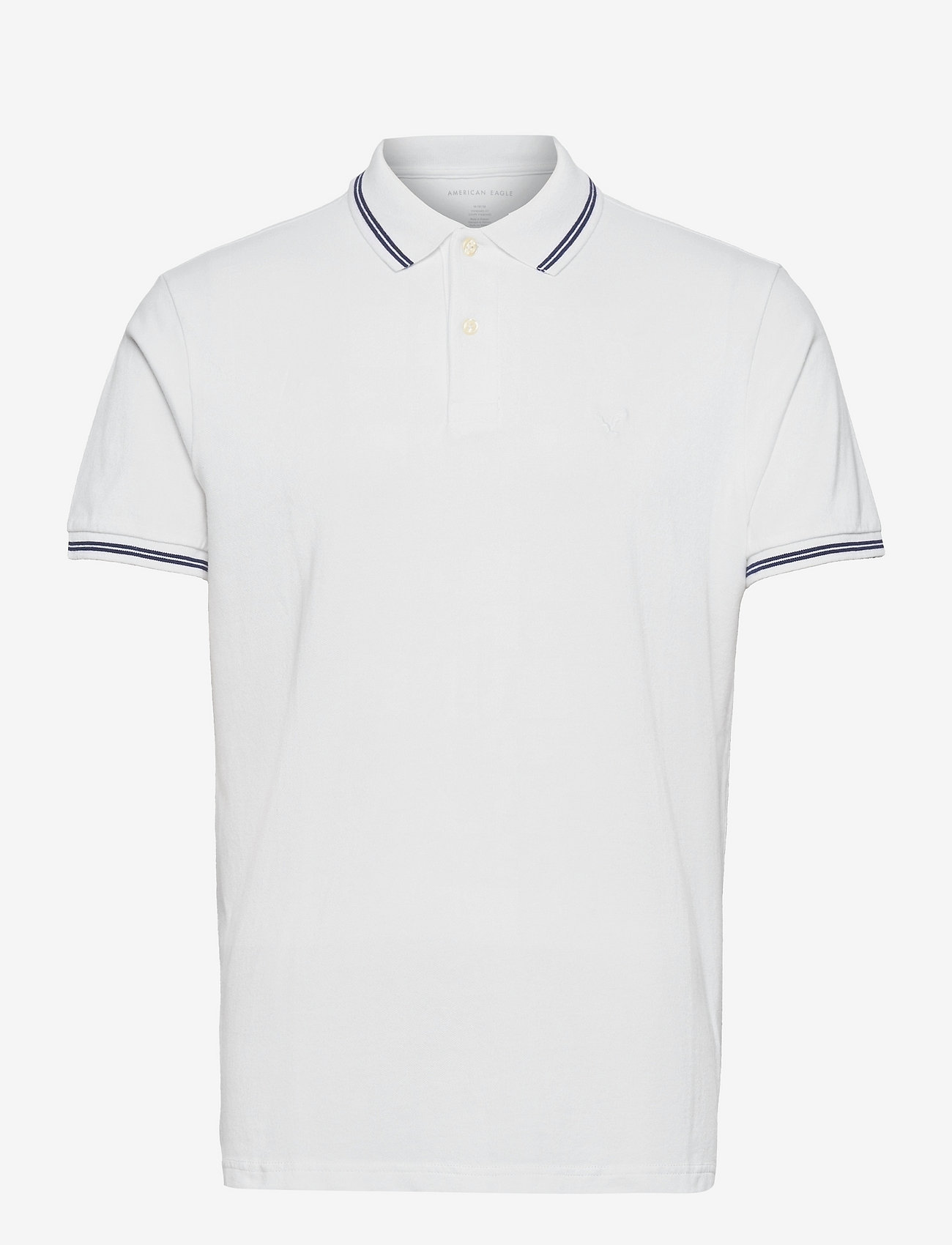 American Eagle - AE Logo Pique Tipped Striped Polo Shirt - white - 0