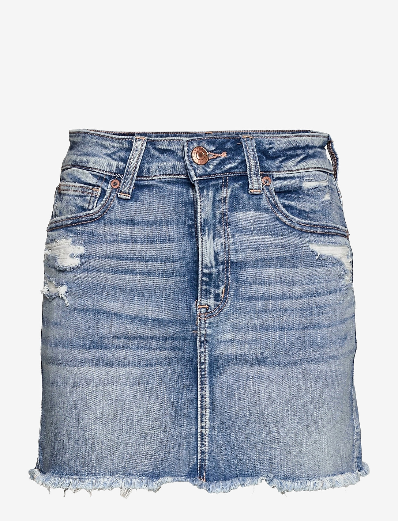 American Eagle - AE High-Waisted Denim Mini Skirt - medium destroy - 0