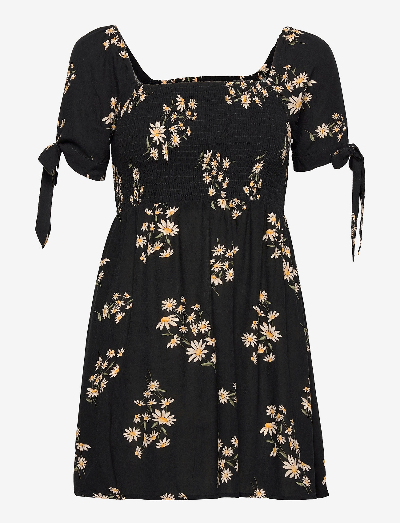 American Eagle - AE Floral Tie-Sleeve Smocked Mini Dress - black - 0