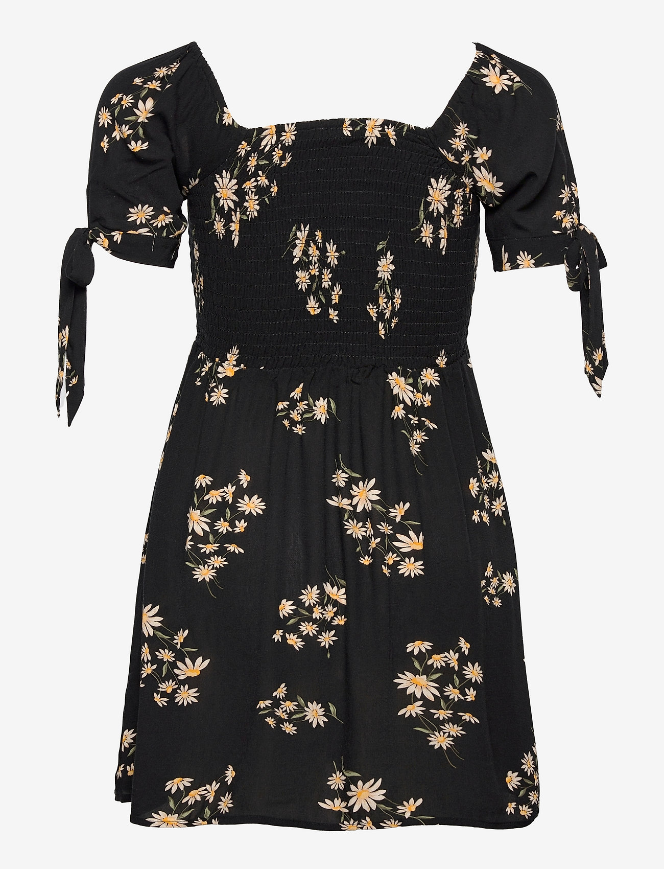 American Eagle - AE Floral Tie-Sleeve Smocked Mini Dress - black - 1