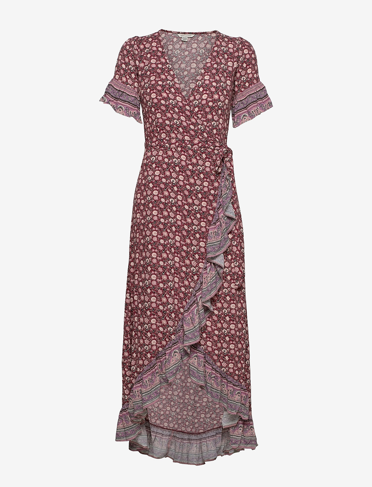 AE Ruffled Wrap Mini Dress - BURGUNDY