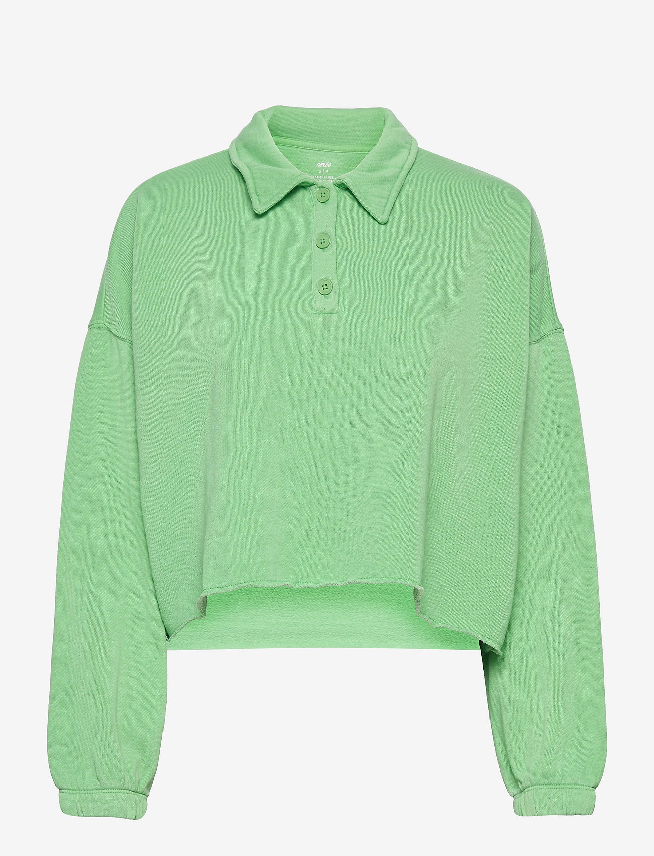 American Eagle - Aerie Fleece-Of-Mind Cropped Polo Sweatshirt - midday mint - 0