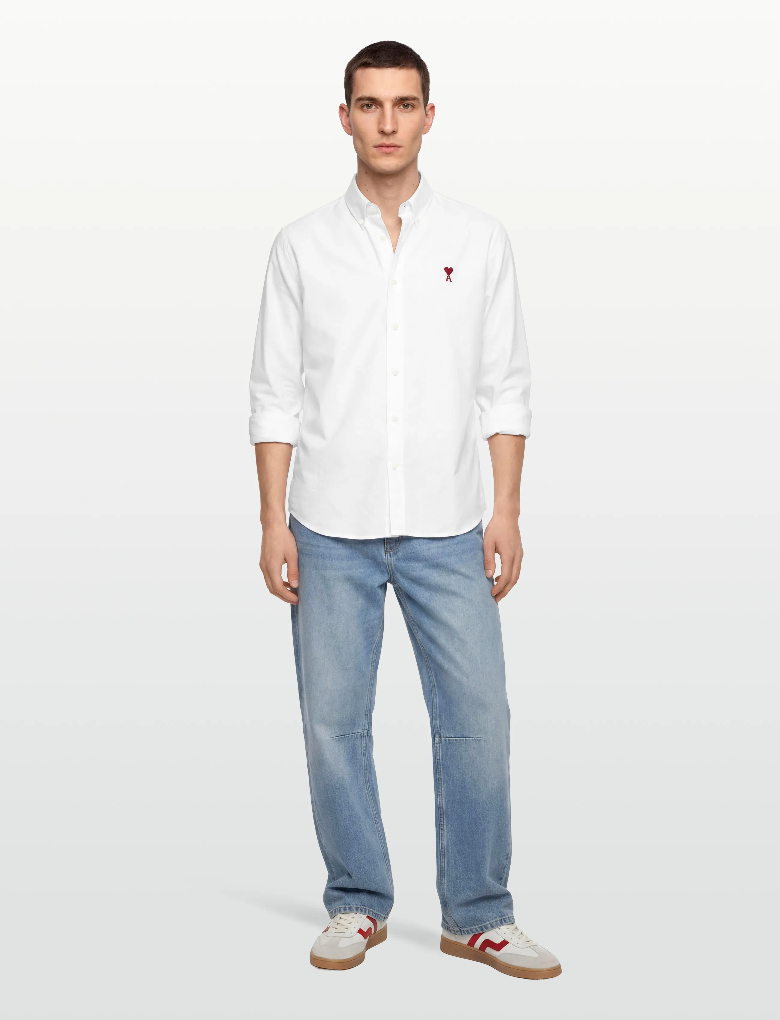 AMI Oxford Shirt Classic Fit, XL, White, Skjorter > Afslappet Shirts, Herre