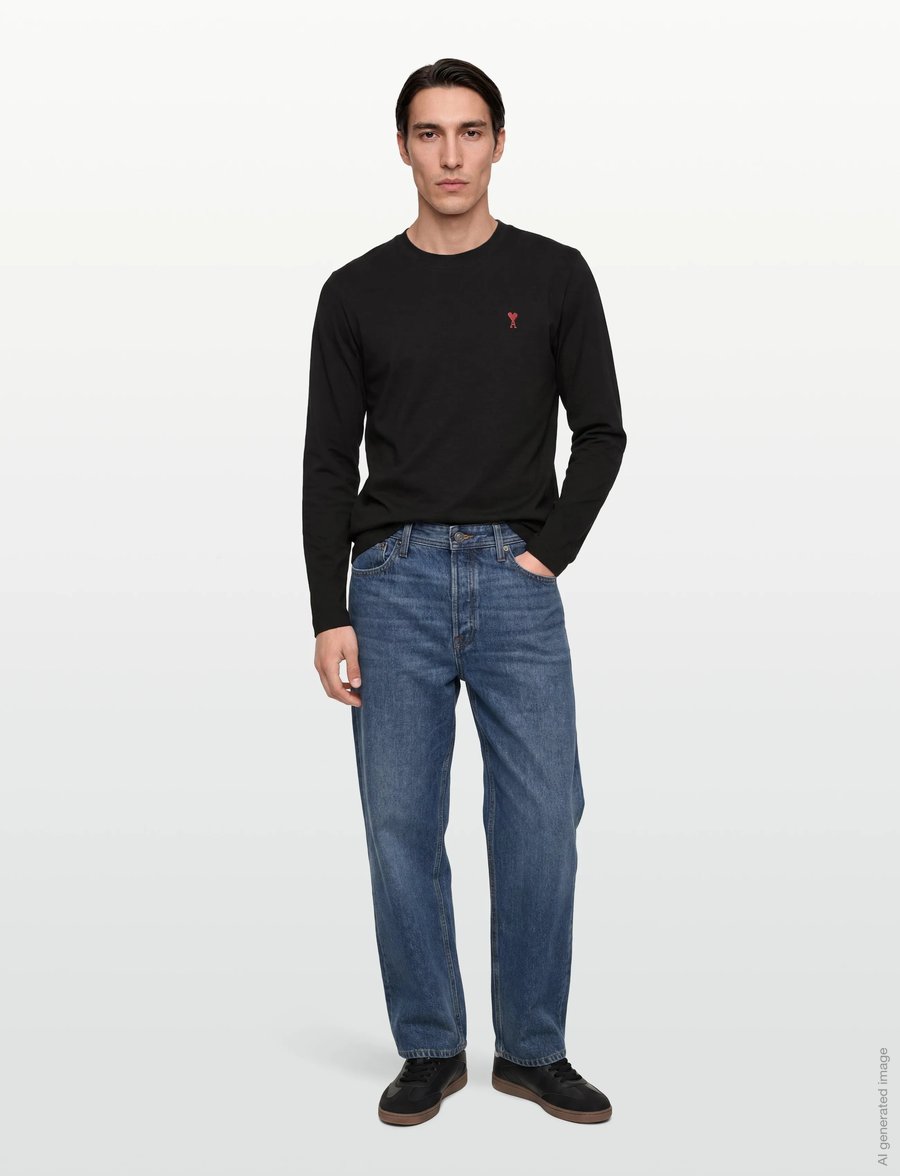 AMI - Longsleeves Ami De Coeur T Shirt - langærmede t-shirts - black - 0