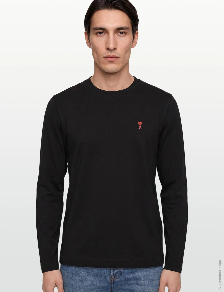 AMI - Longsleeves Ami De Coeur T Shirt - langærmede t-shirts - black - 3