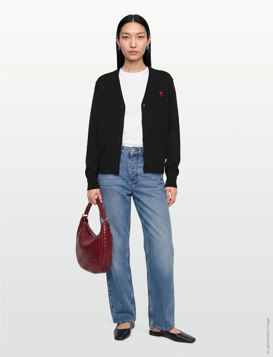 AMI - Ami De Coeur Cardigan - cardigan - black - 0