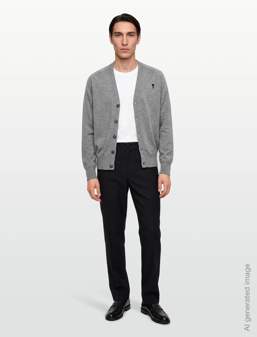 AMI - Ami De Coeur V Neck Cardigan - kardiganid - grey - 0