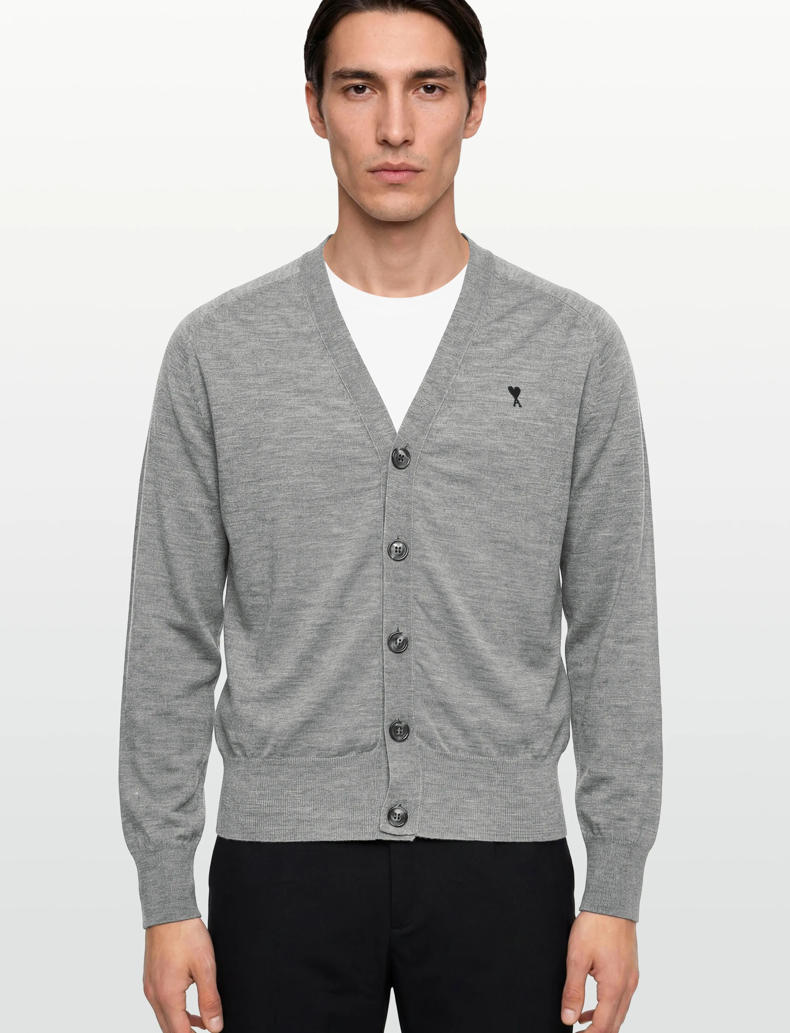 AMI - Ami De Coeur V Neck Cardigan - kardiganid - grey - 3