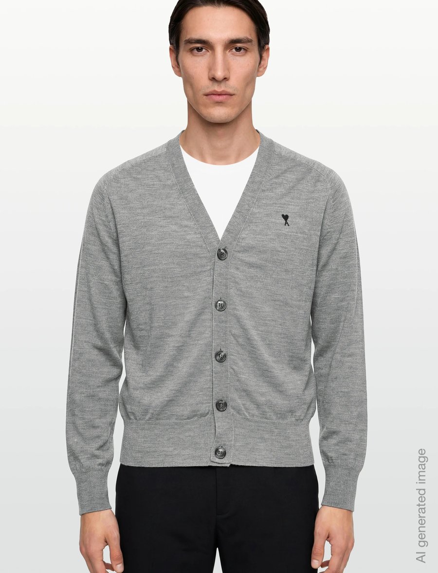 AMI - Ami De Coeur V Neck Cardigan - kardiganid - grey - 3