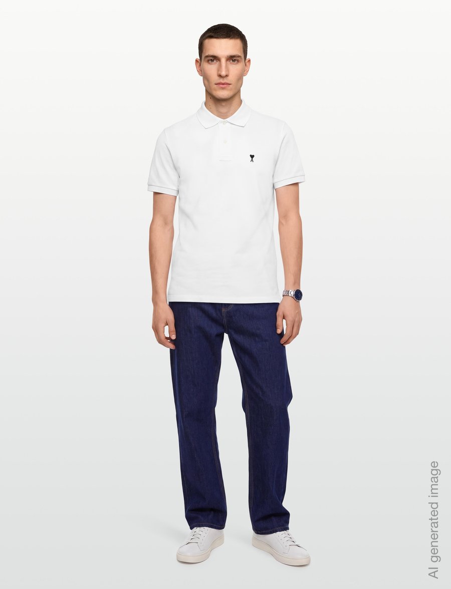 AMI - Pique Polo Shirt - stickade pikéer - white - 0