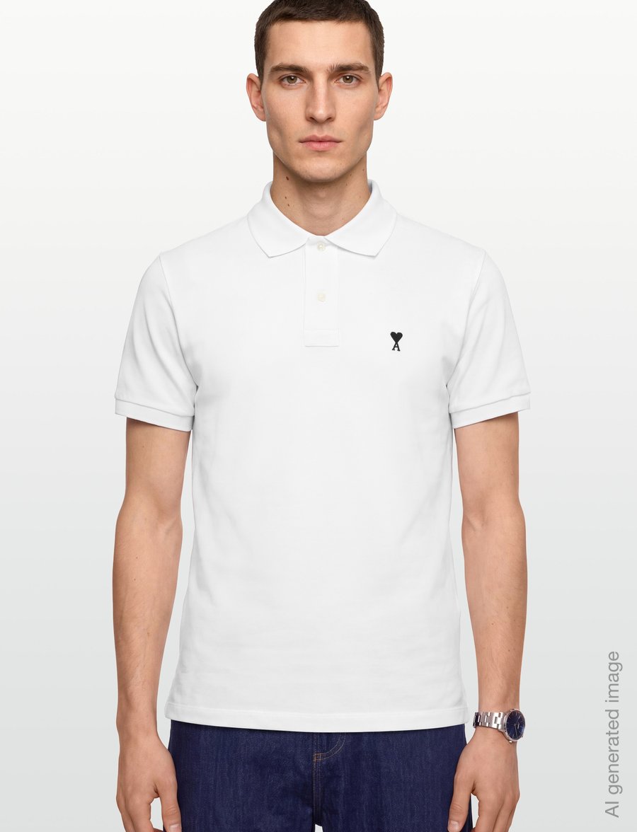 AMI - Pique Polo Shirt - stickade pikéer - white - 3