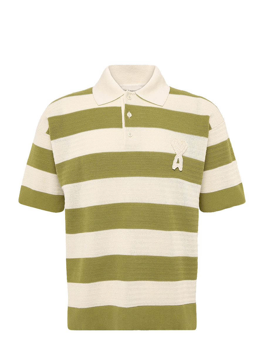 AMI - Ami De Coeur Striped Cotton Polo Shirt - polostrik - green - 0