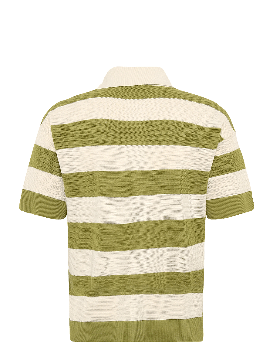 AMI - Ami De Coeur Striped Cotton Polo Shirt - polostrik - green - 1