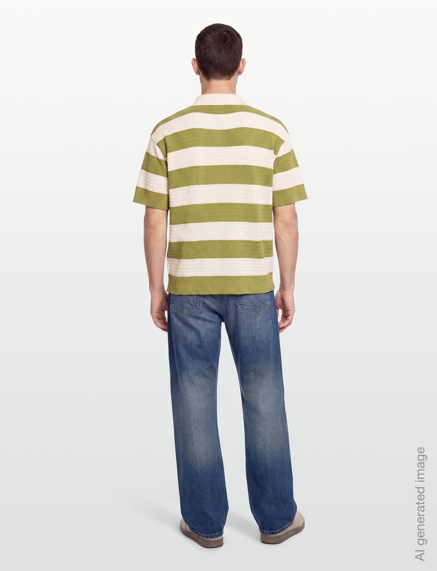 AMI - Ami De Coeur Striped Cotton Polo Shirt - kortärmade pikéer - green - 4
