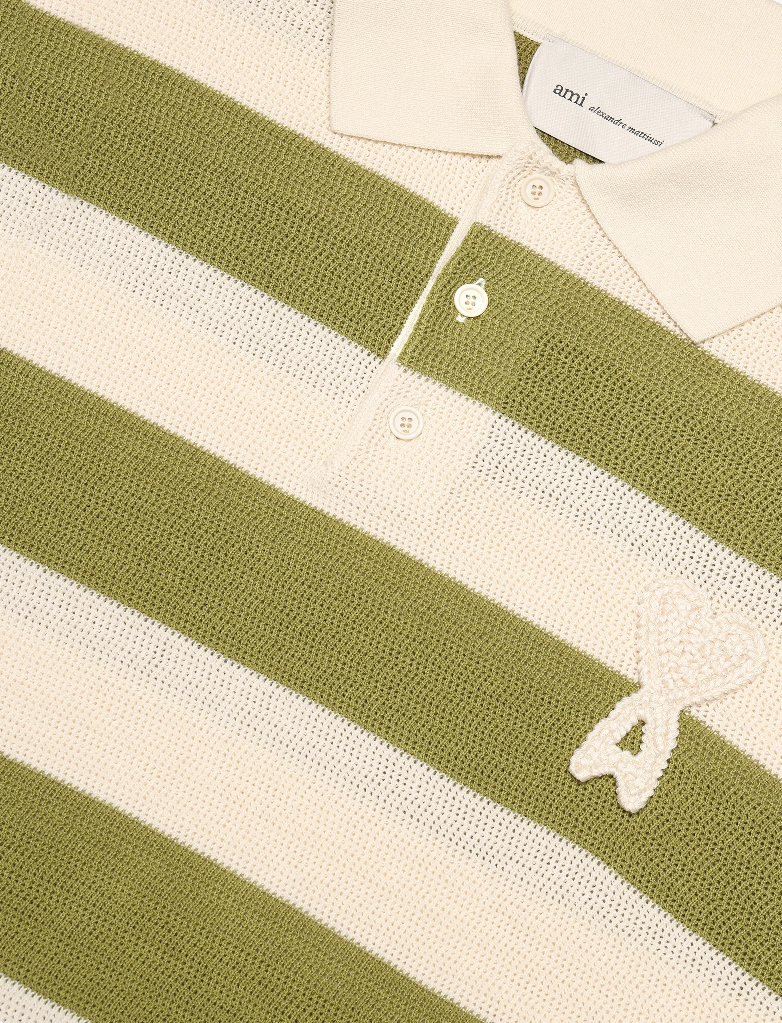 AMI - Ami De Coeur Striped Cotton Polo Shirt - polostrik - green - 2