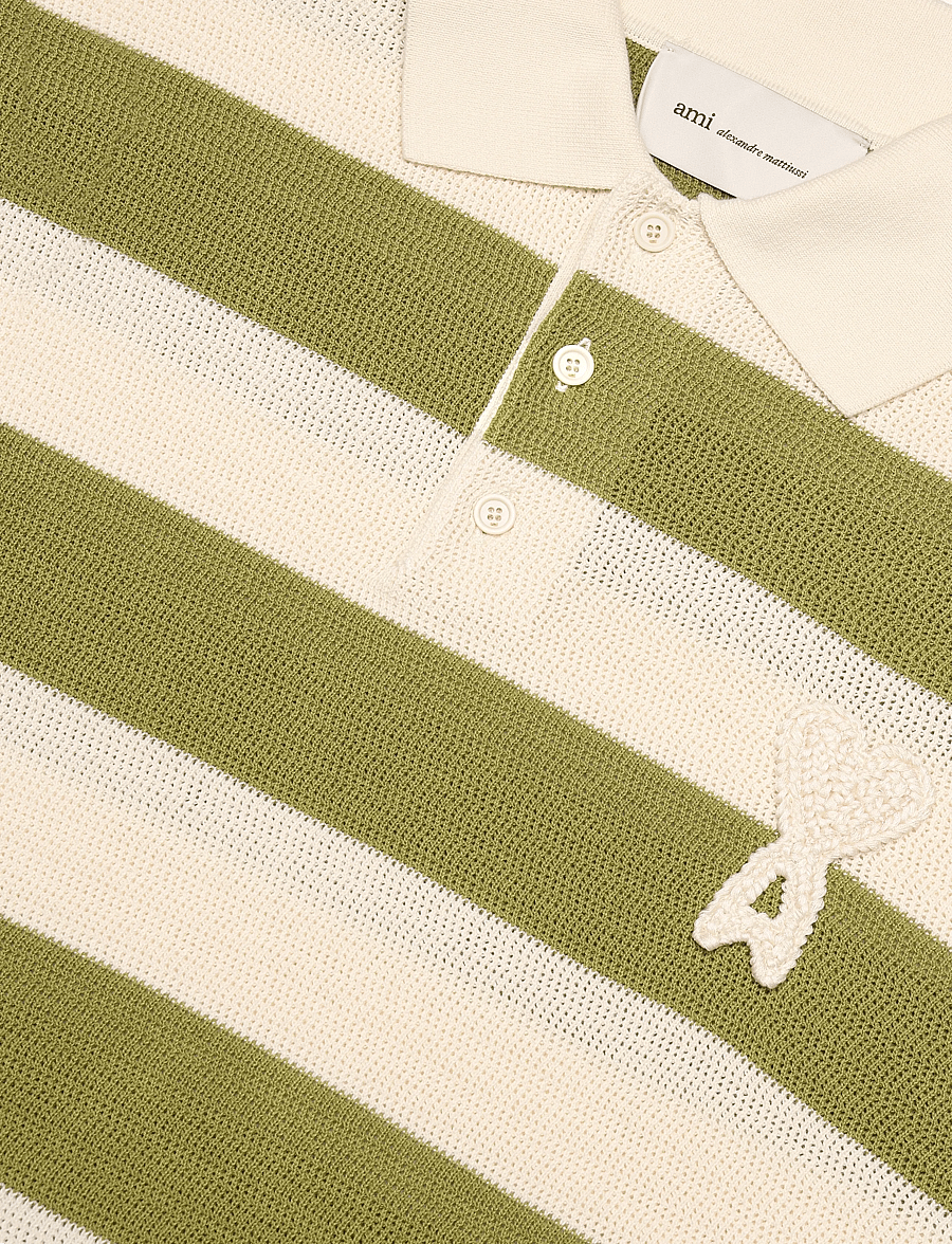 AMI - Ami De Coeur Striped Cotton Polo Shirt - polostrik - green - 2