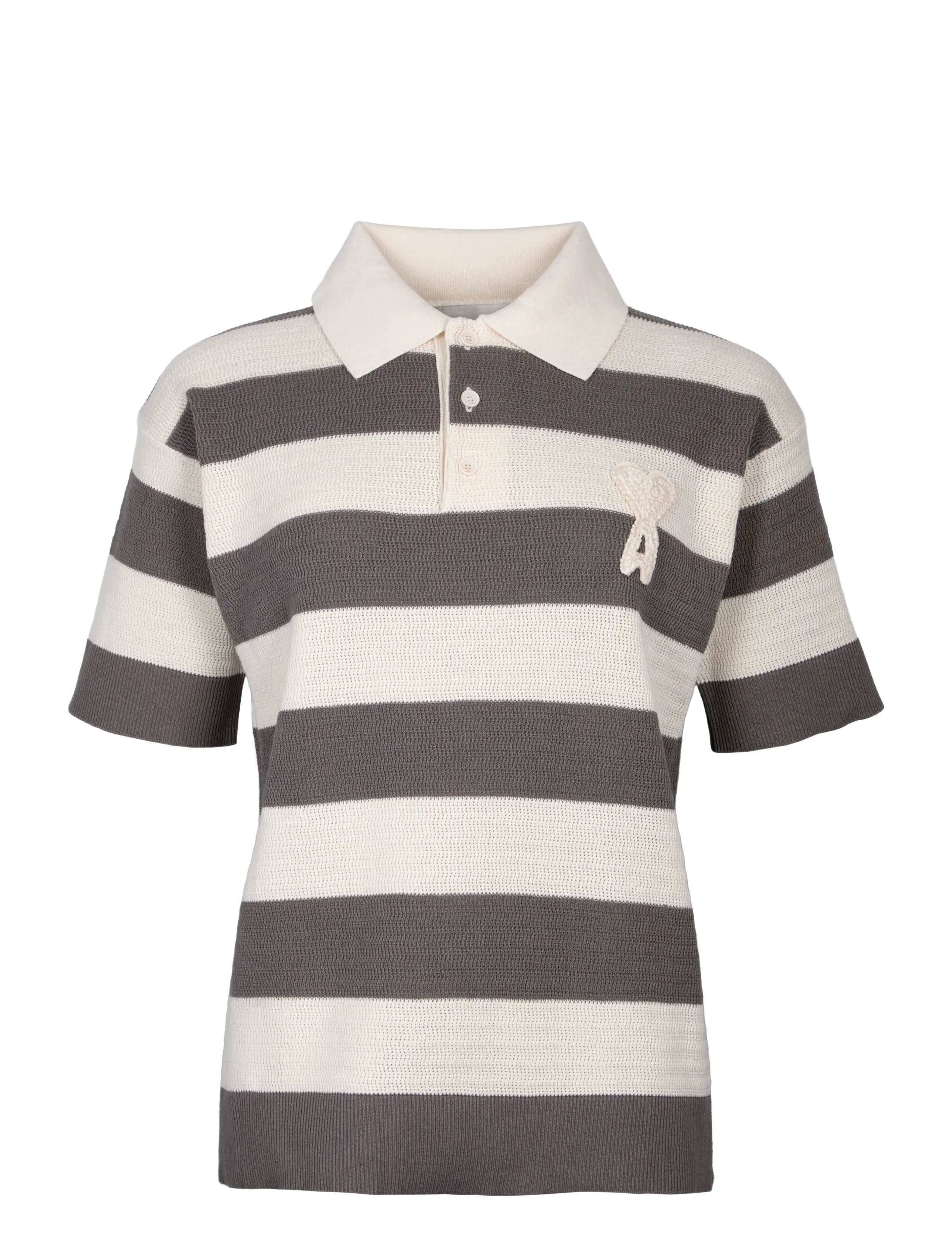 AMI De Coeur Striped Cotton Polo Shirt, S, Polos, Grau - Short-sleeved, Männerswear