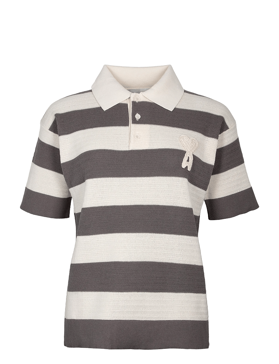 AMI - Ami De Coeur Striped Cotton Polo Shirt - lühikeste varrukatega polod - grey - 0