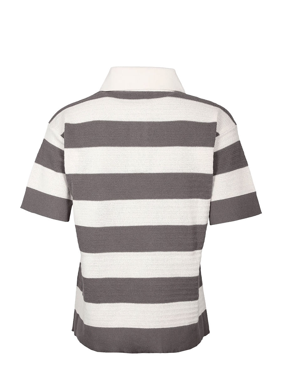 AMI - Ami De Coeur Striped Cotton Polo Shirt - lühikeste varrukatega polod - grey - 1