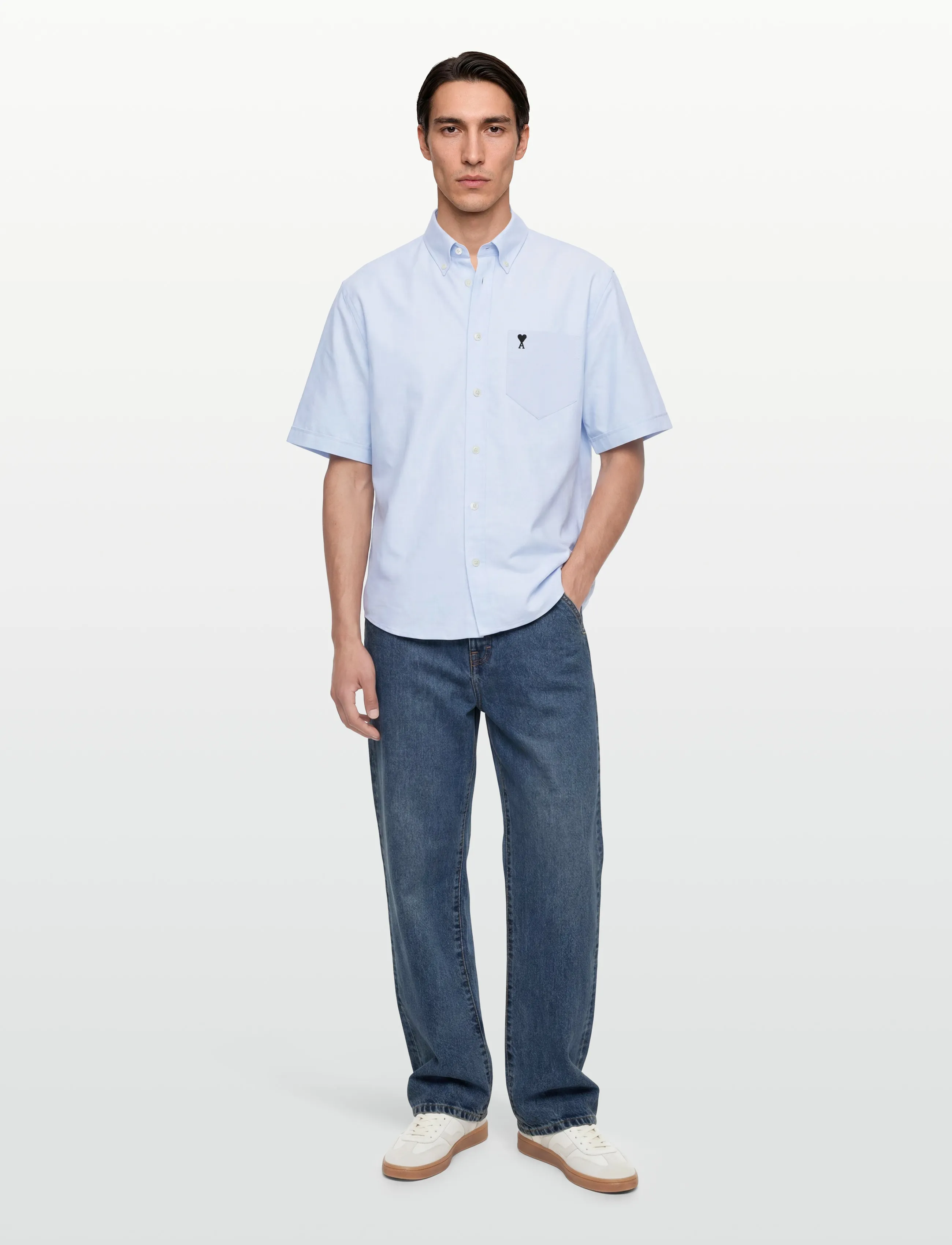 AMI Button Down Short Sleeve Shirt Ami De Coeur In Cotton Oxford - Kurzarmhemden - BLUE / blue