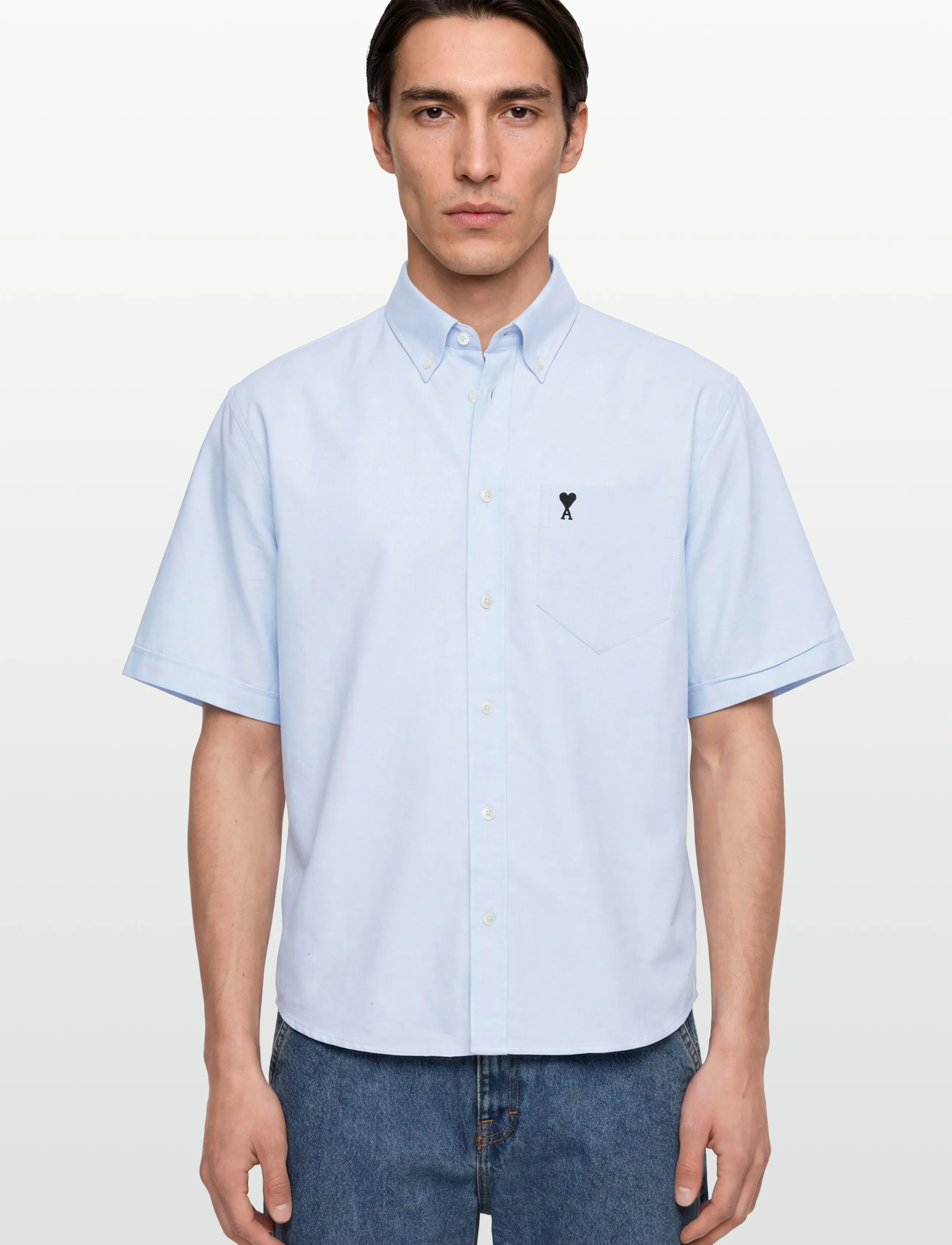 AMI - Button Down Short Sleeve Shirt Ami De Coeur In Cotton Oxford - oxford-hemden - blue - 3