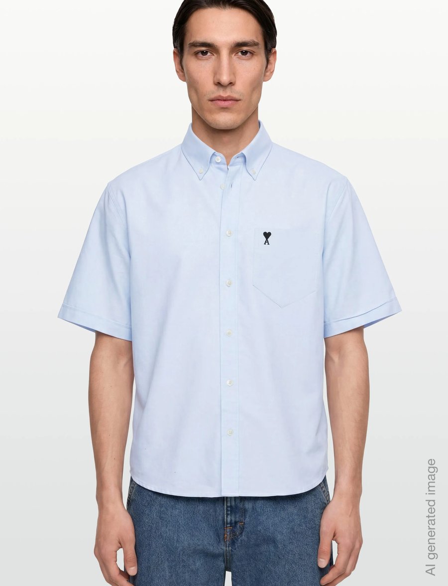 AMI - Button Down Short Sleeve Shirt Ami De Coeur In Cotton Oxford - oxford-hemden - blue - 3