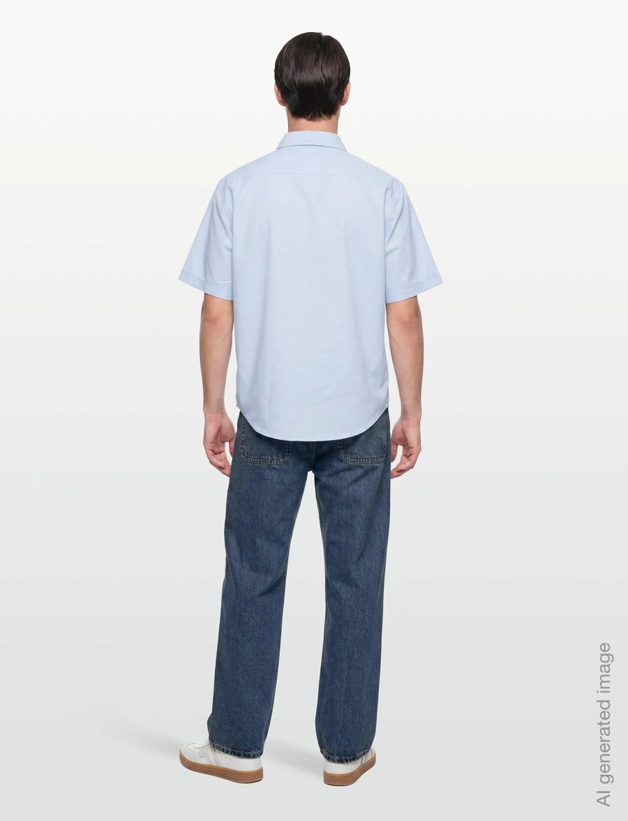 AMI - Button Down Short Sleeve Shirt Ami De Coeur In Cotton Oxford - oxford-hemden - blue - 4